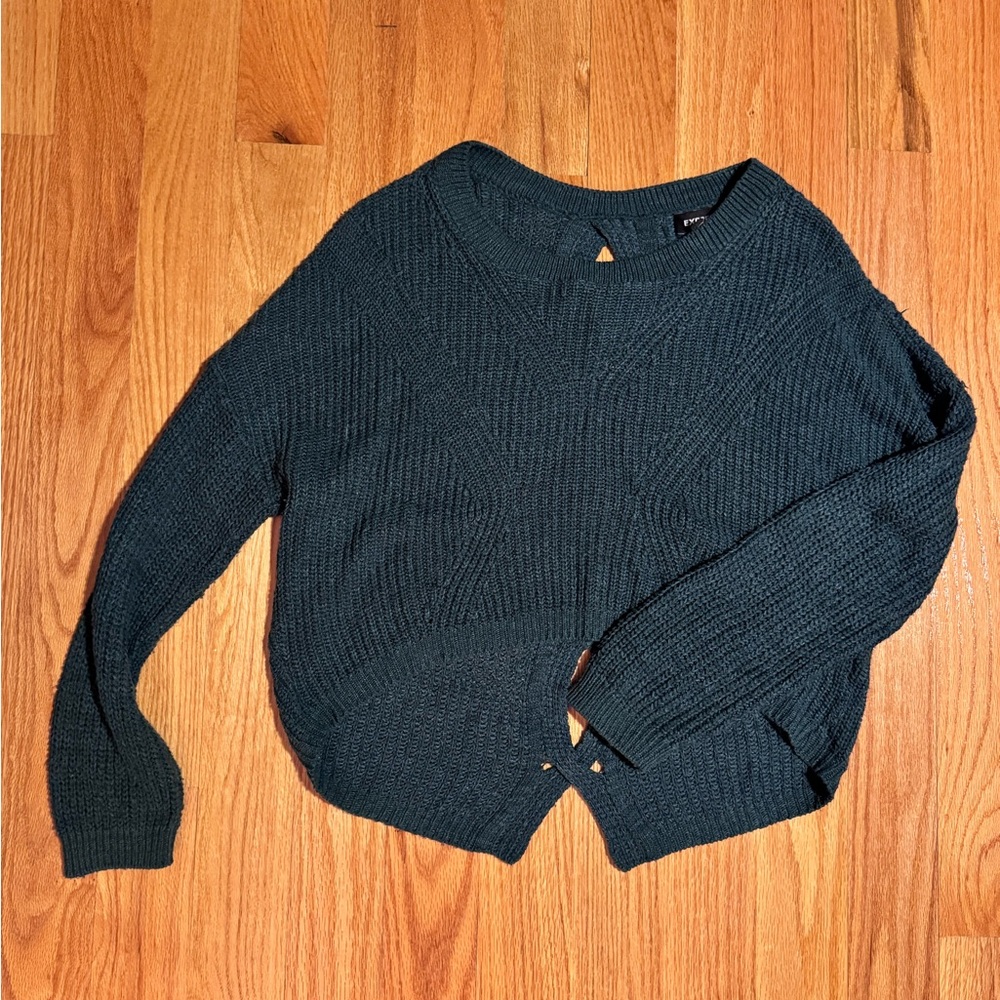 Express Women's Dark Green Crop Sweater